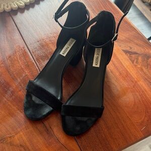 Steve Madden Black Suede Ankle Strap Block Heels